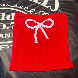 Red Kids Skirt with White Bow